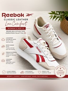Reebok Classic Leather LuxComfort Sneakers Size 11 White Red